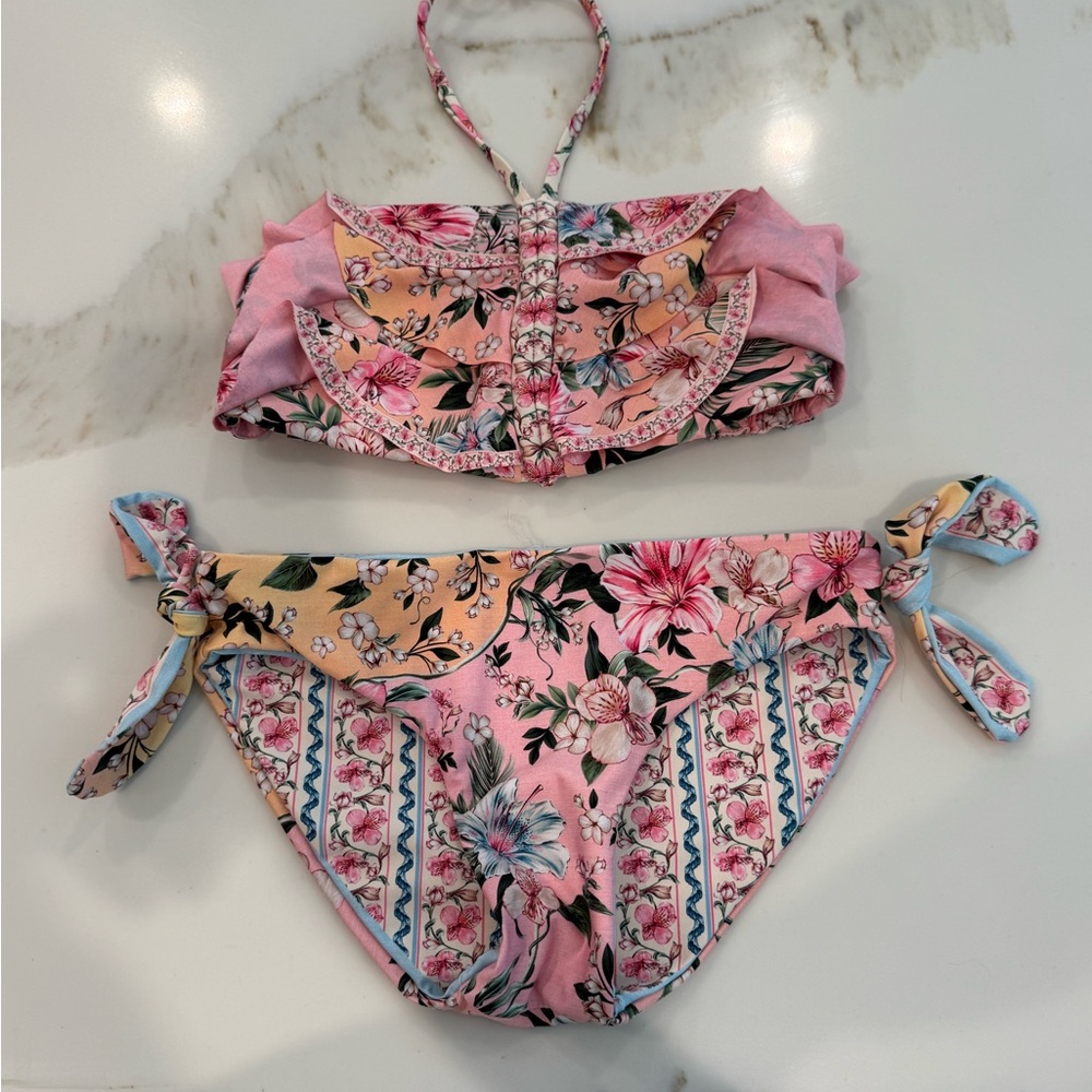 Agua Bendita Girls Pink Floral Bikini Set